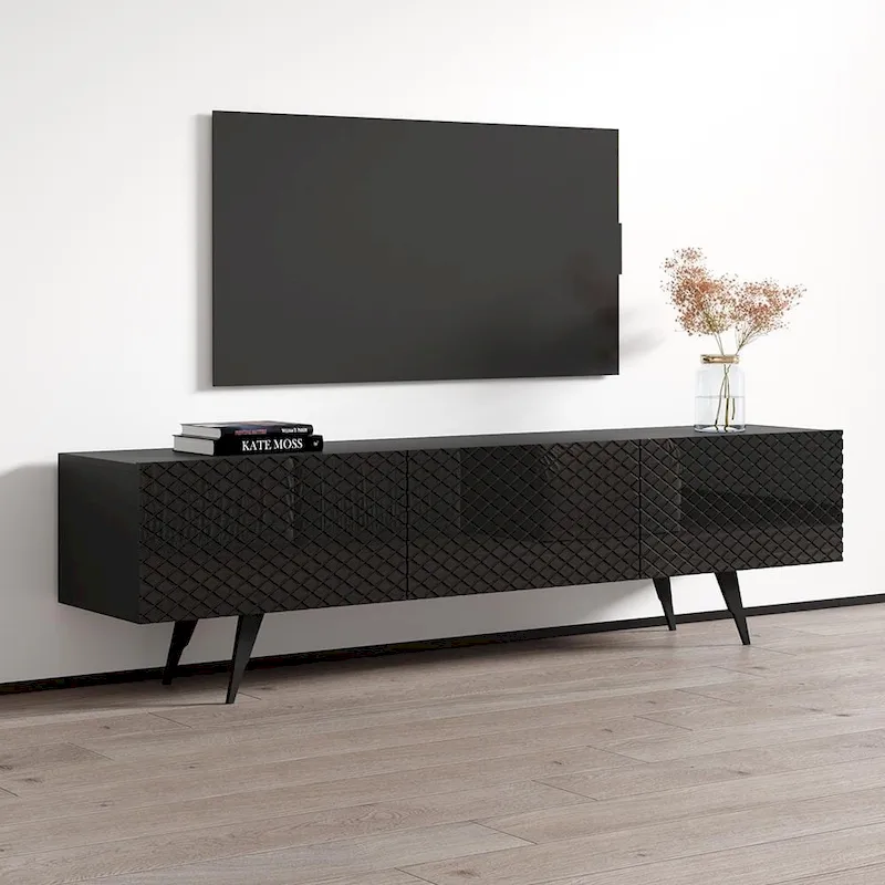 Modern TV Stand for TVs up to 80 Inch - High Gloss Front, 71W