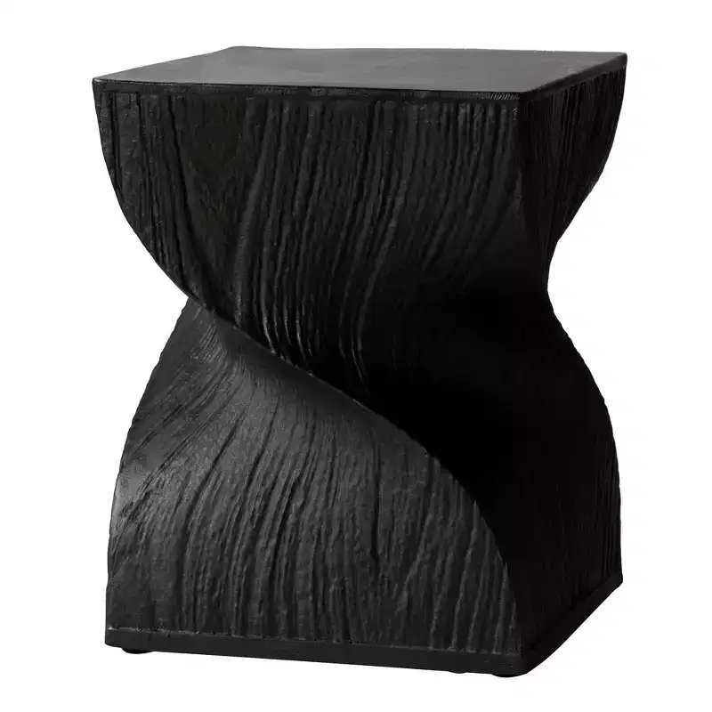 Square Fiberstone Side Table, Modern Twist-Base End Table, Fully Assembled, 440 lb Capacity