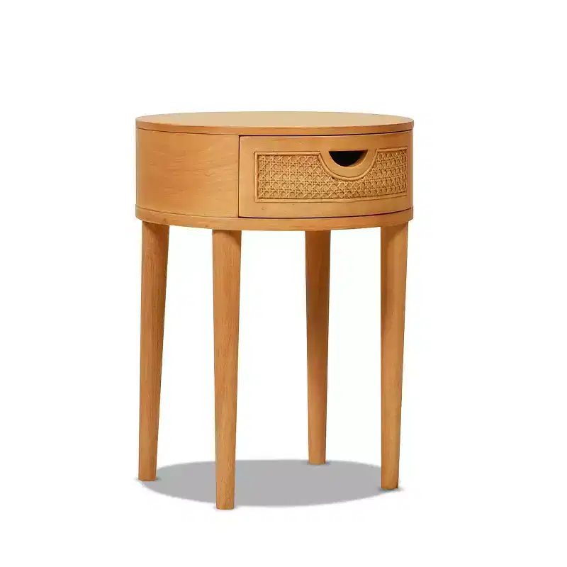 GDFStudio Rossville 18 Round Rattan and Wood Drawer Side Table