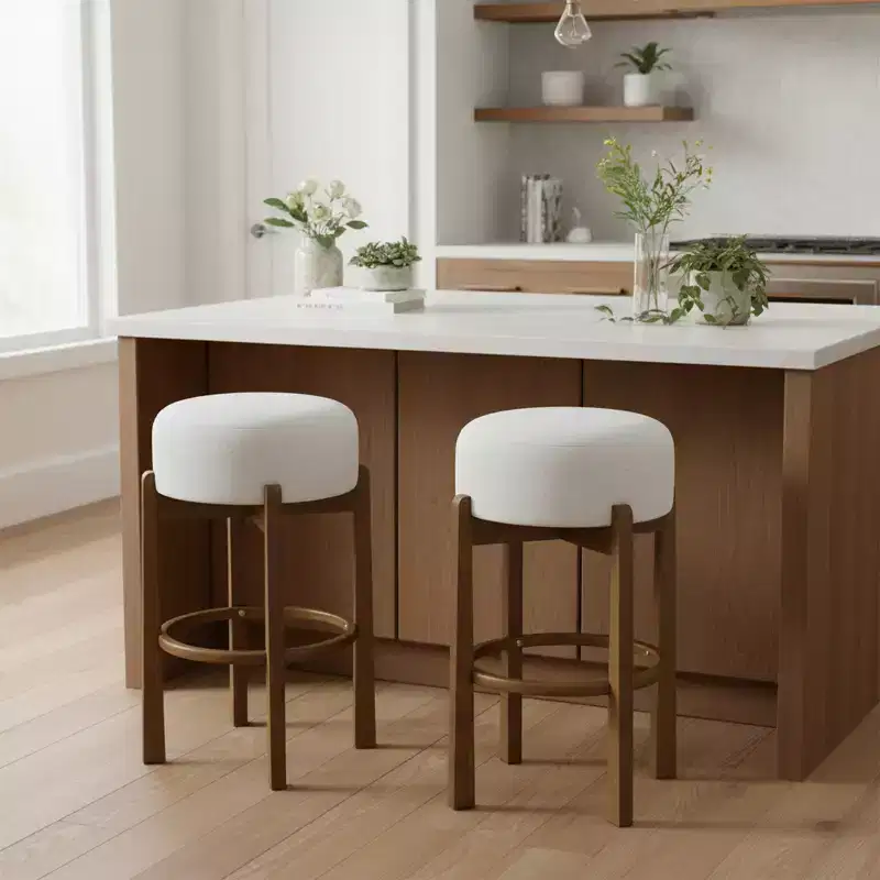 Christopher Knight Home Ashton Rubberwood Round Upholstered Barstools (Set of 2 )