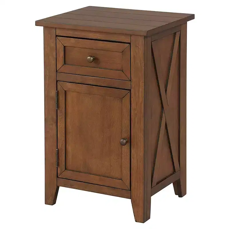 eHemco X-Side Wood Nightstand Side Table End Table with 1 Drawer and 1 Door Storage Cabinet
