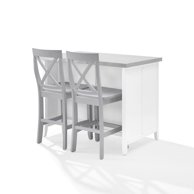 Crosley Silvia Stainless Steel Top Kitchen Island W/X-Back Stools - 57d x 46w x 41h