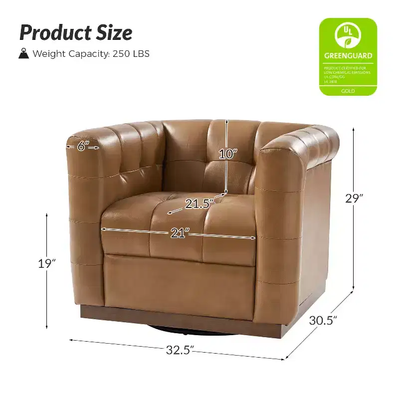Frankie Modern Genuine Leather Swivel Club Chair| HULALA HOME