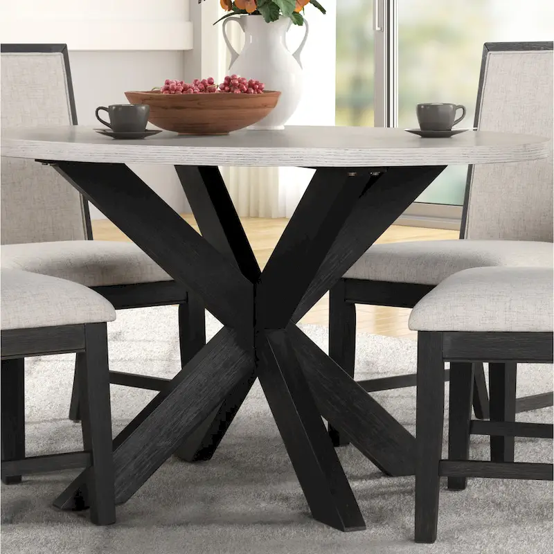 Roundhill Furniture Gates Round Dining Table, Gray