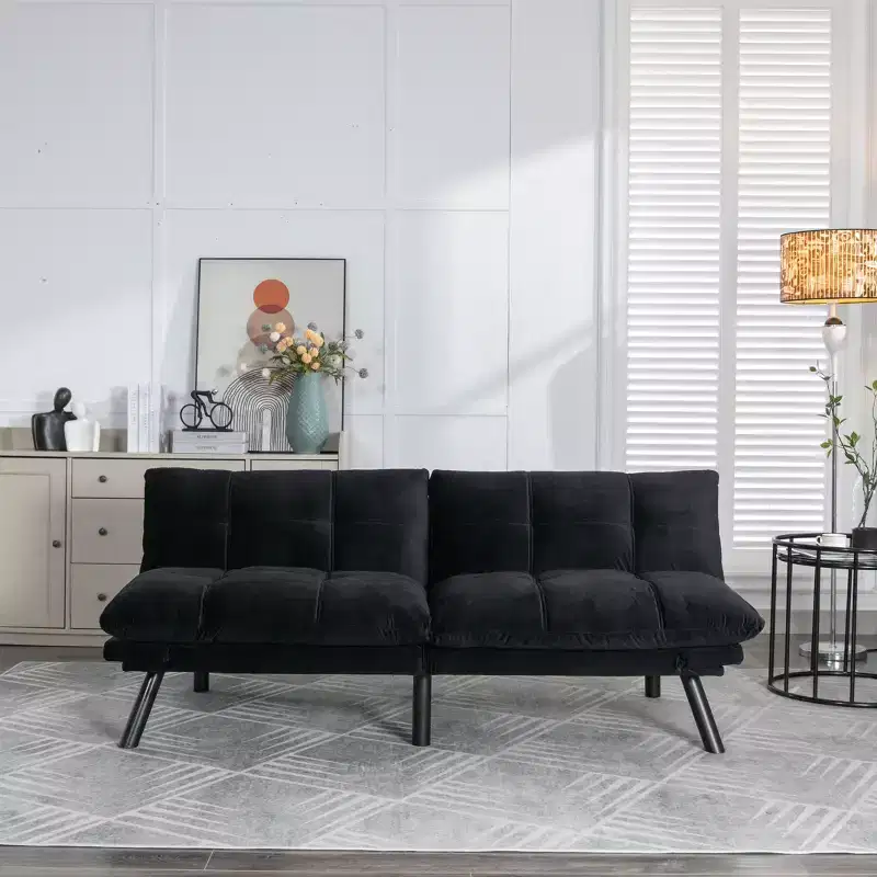 Convertible Folding Modern Sofa Bed Comfortable for Living Room Bedroom Small Space Black