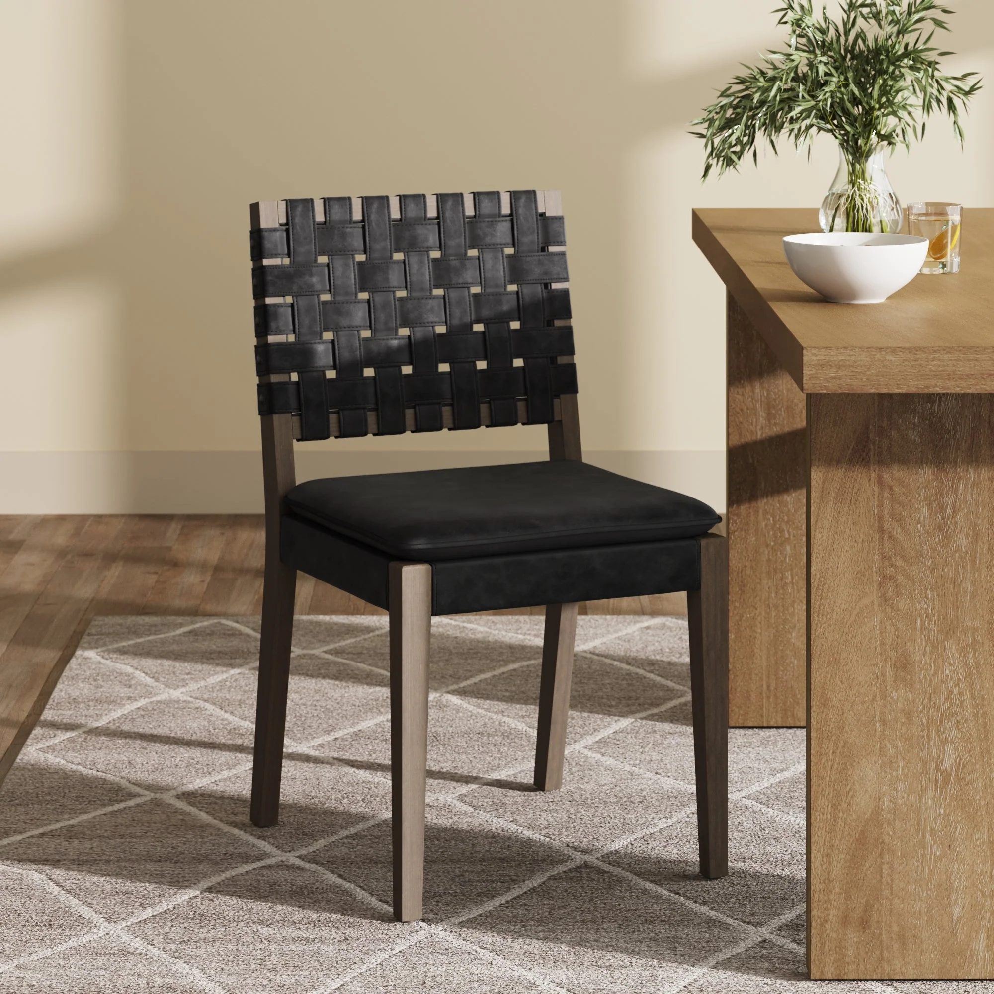 Woven Faux Suede Dining Chair Black