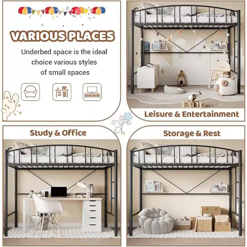 Twin Loft Bed - Space-Saving with Safety Rail