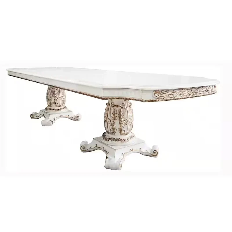 Dining Table, Double Pedestal, 84-120 Inch Antique Pearl White