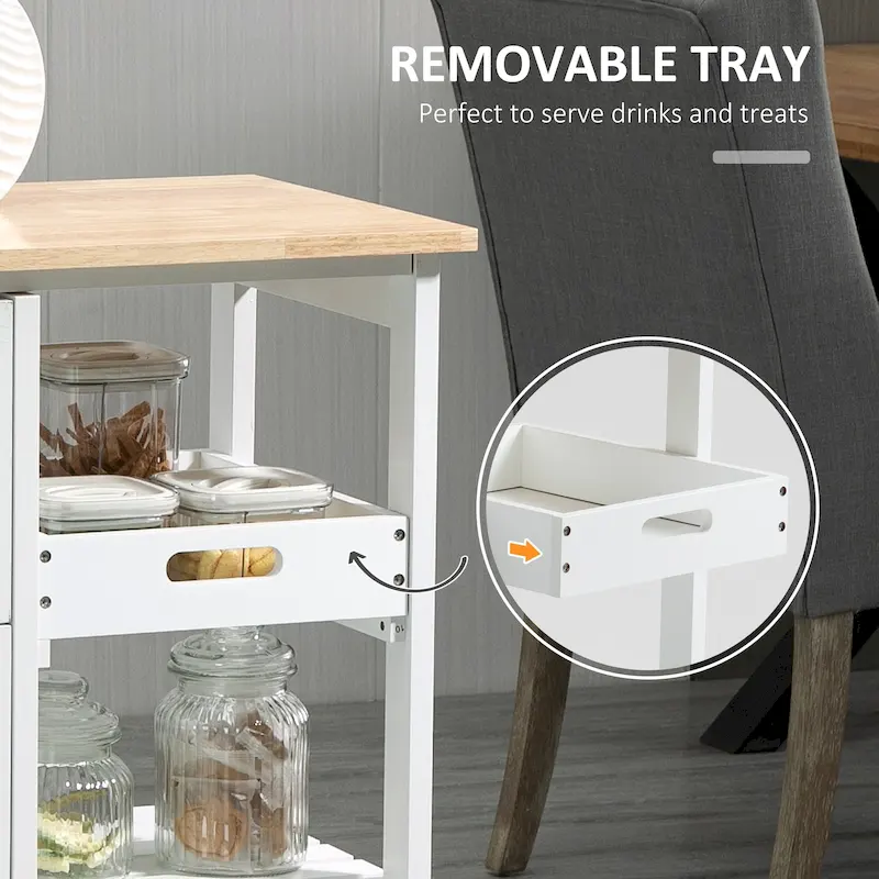 Rolling Kitchen Island Cart with Wood Top, Shelves and Drawers
