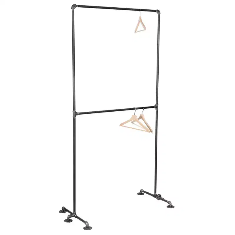 Freestanding Double-Hung Clothing Rack, Heavy-Duty Steel Pipe, Industrial Design, 38.5
