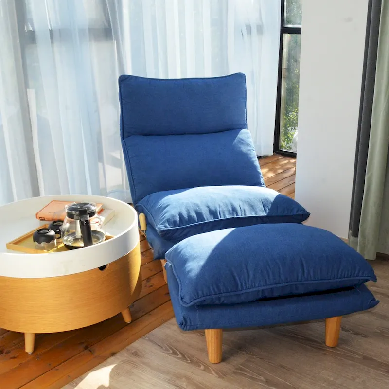 Blue Upholstered Foldable Reclining Leisure Chair - 48W x 27.56D x 37H