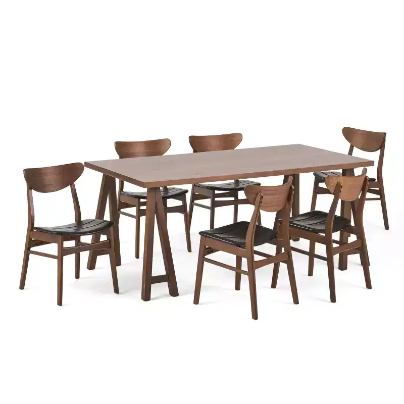 GDFStudio Camilla 7 Pieces Faux Leather Upholstered Rubber Wood Dining Set