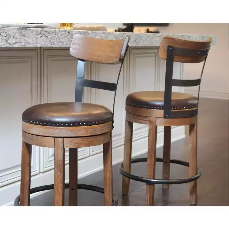 Pinnadel Uph Swivel Counter Height Barstools Light Brown - Signature Design by Ashley: Faux Leather, Nailhead Trim