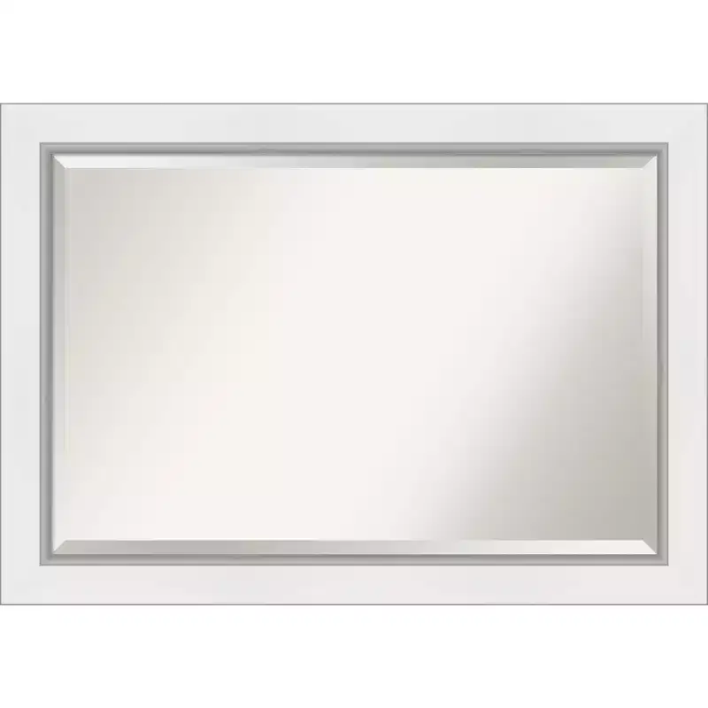 42" x 30" Eva White Framed Wall Mirror Silver - Amanti Art: Modern Beveled, No Assembly Required