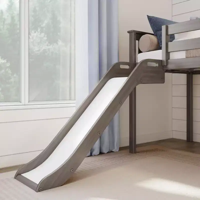 Kids Twin Low Loft Bed with Slide & Stairs, Solid Wood, 14