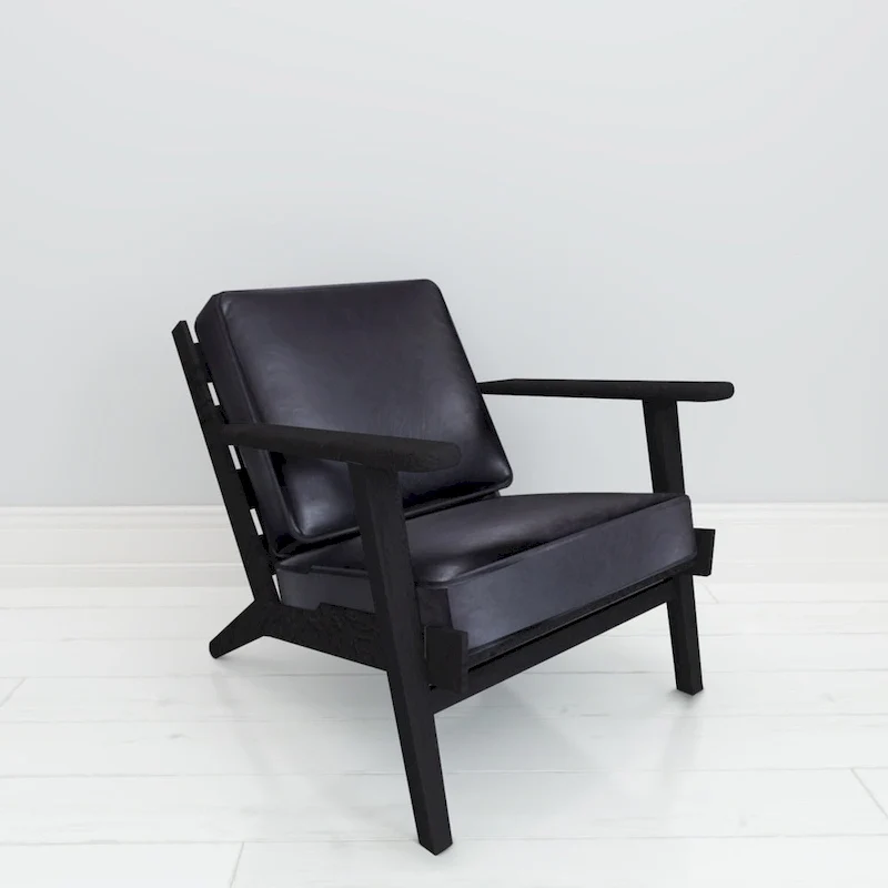 Amber Accent Chair, Handcrafted Slatted Mango Wood, Buffalo Leather Cushions, Angled Legs