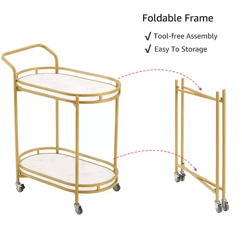 Rosary Blenn Modern Gold Bar Cart with Wheels  2-Tier Rolling Serving Trolley