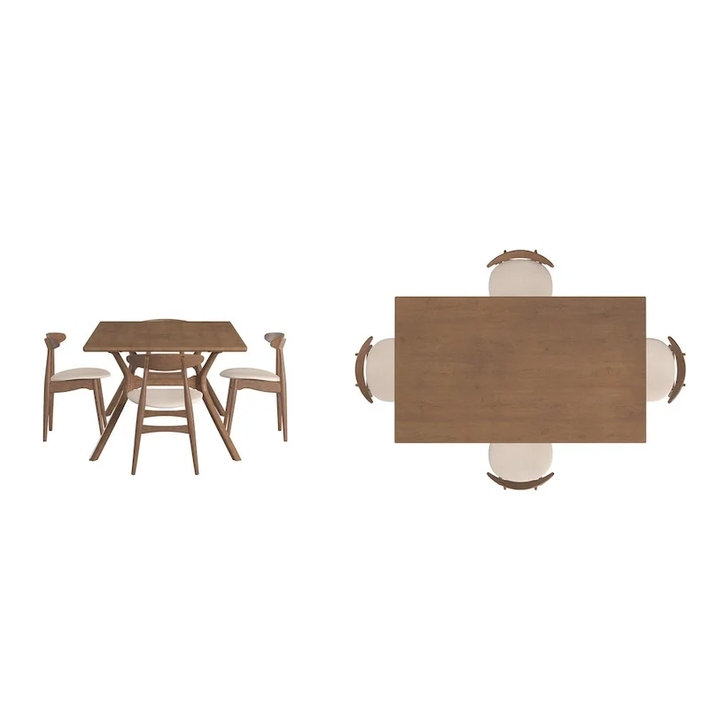 Sylvestria Mid-Century Walnut Finish Rectangular Dining Set
