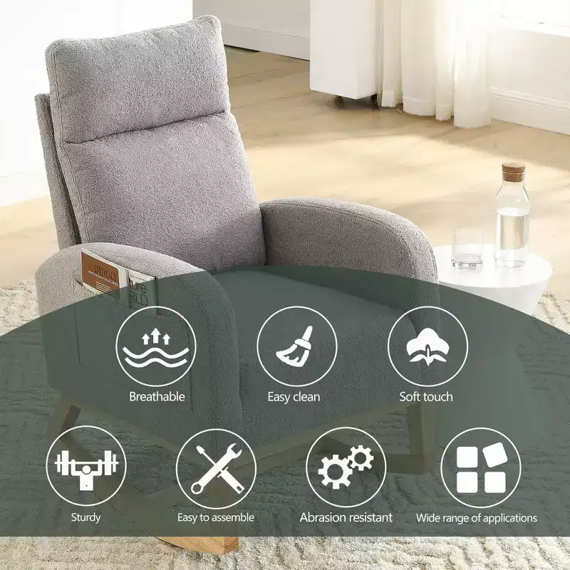 27.6W Accent Rocking Chair, Armchair with High Backrest & 2 Side Pockets, Nursery Glider Rocker - ModernLuxe