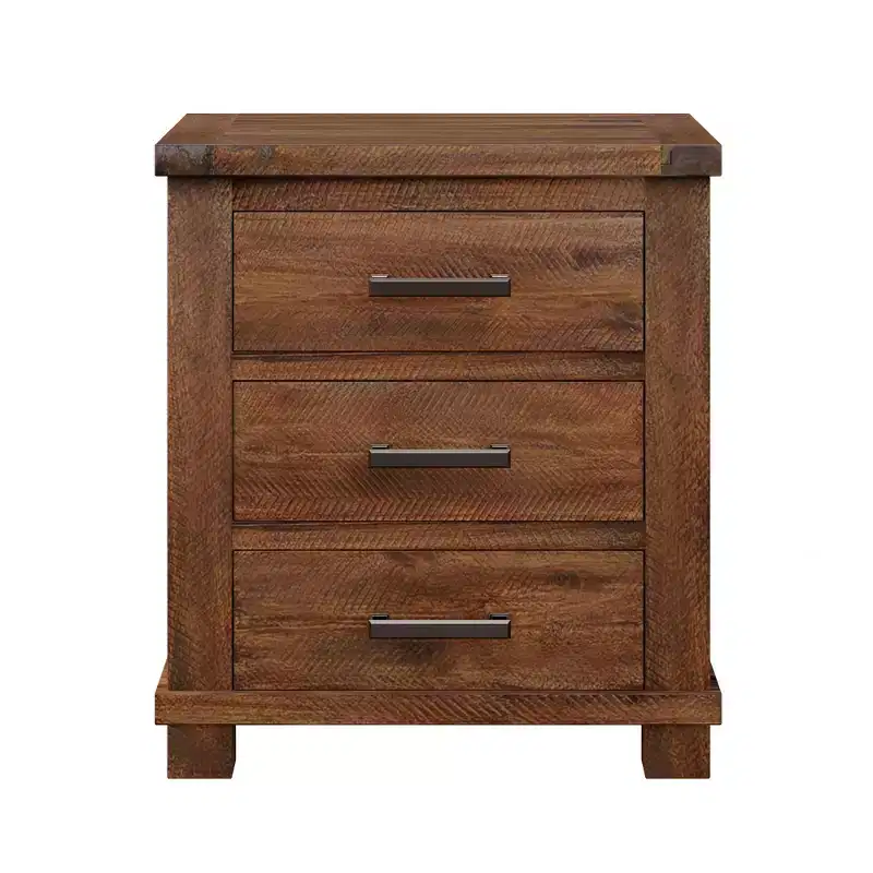 GDFStudio Ken Rustic Solid Wood Nightstand with 3-Drawer (Set of 2)