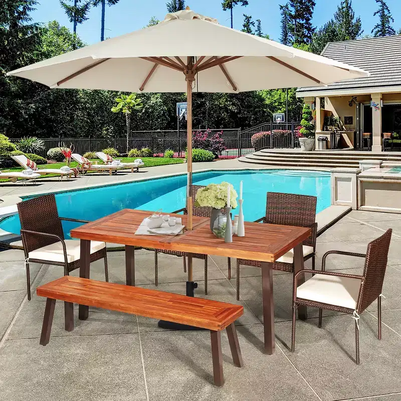 Rectangular Acacia Wood Dining Table Rustic Furniture Indoor & Outdoor