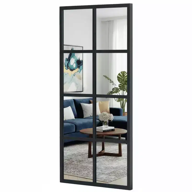 JIONJOY Minimalist Black Metal Framed Wall Mirror, Window-Style Accent Mirror, Shatterproof Entryway Mirror