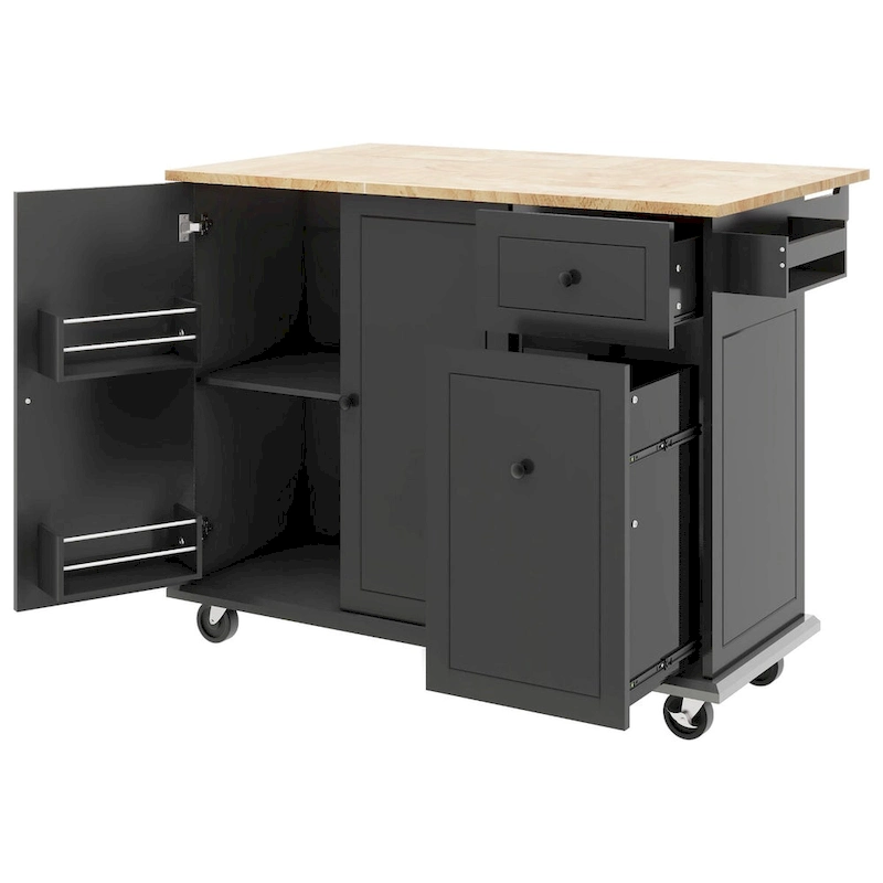 Kitchen Island with Drop Leaf,with Spice Rack, Towel Rack