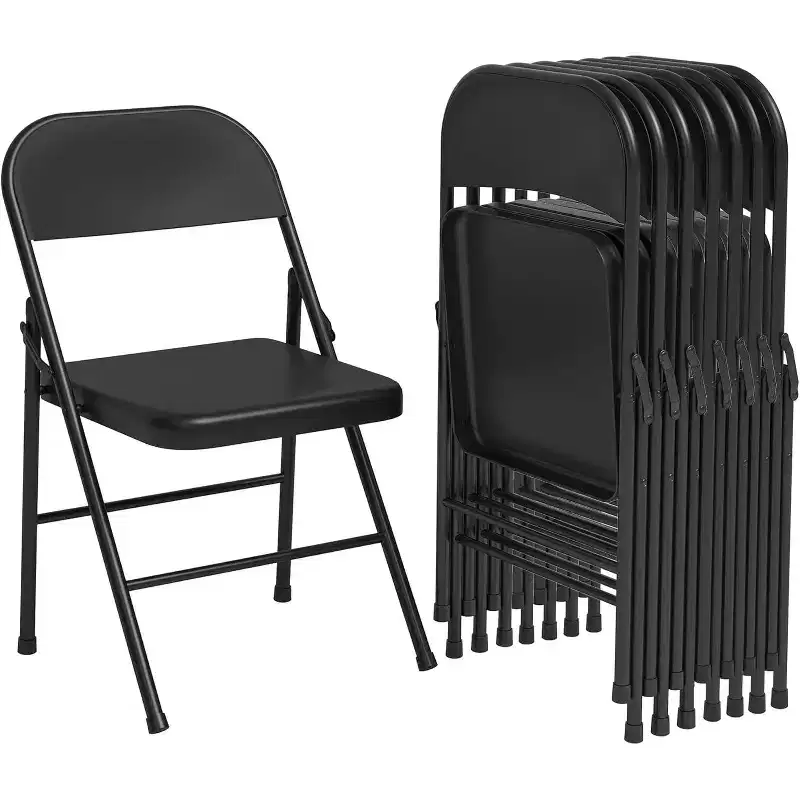 8-piece set of all-steel folding chairs with backrests, heavy-duty metal foldable dining chair set, 350 lbs capacity, suitable for indoor and outdoor