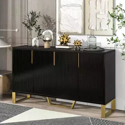 Buffet Sideboard Storage Cabinet Coffee Bar Console Table, 4 Doors, Black