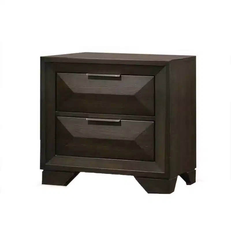 Royal Hampton Nightstand, 2 Bevel Drawers, Nickel Handles, Espresso Brown Wood