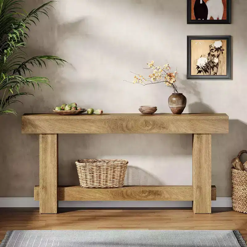 Brown Wood Farmhouse Console Table, 70.9