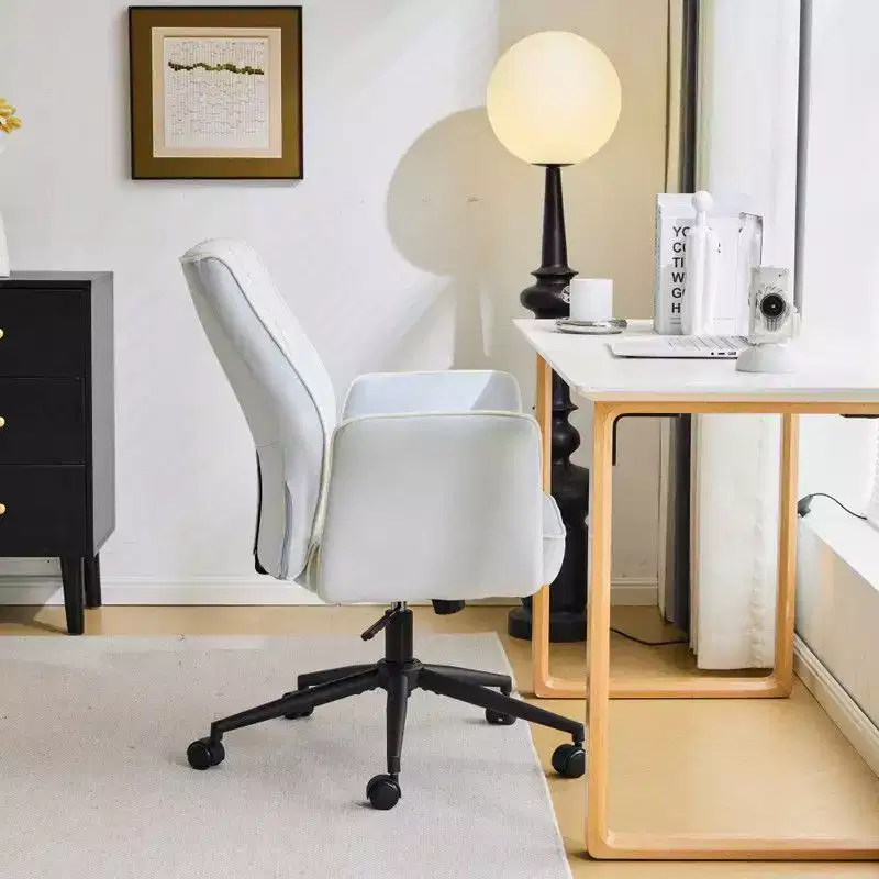 Karl Home | 28.5 inch White Velvet Dovetail Swivel Office Chair With Wheels