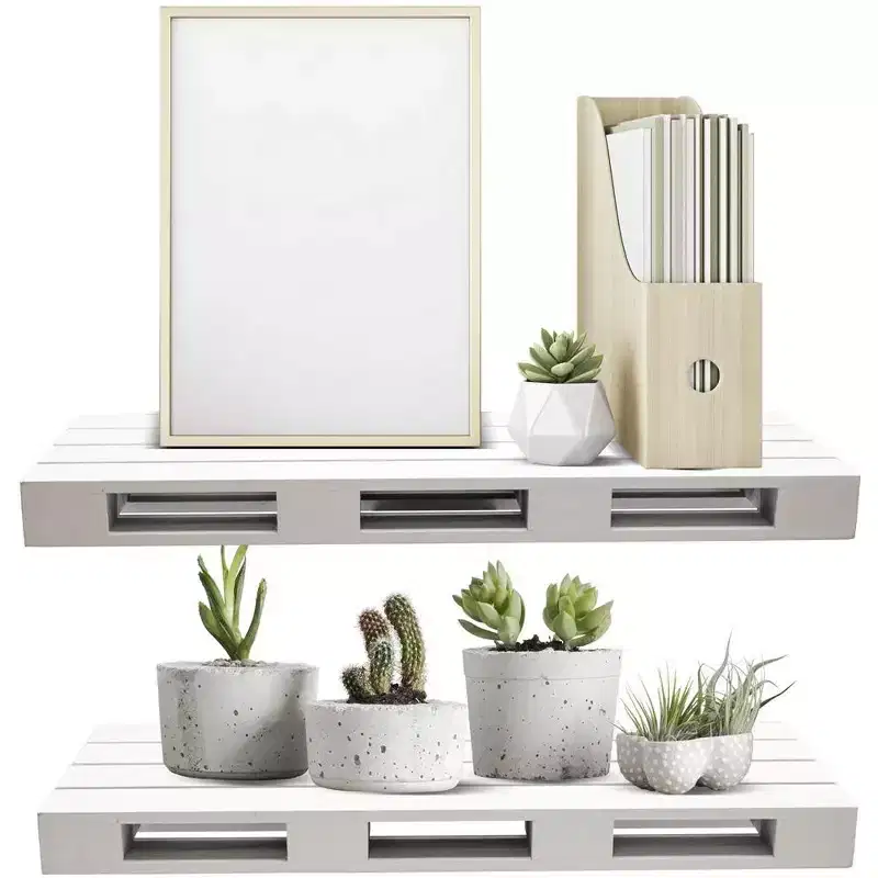Set of 2 (7 D x 17 W x 1.75 H) Sorbus Floating Pallet Style Shelves - for Home Dcor, Living Room, Bathroom, Bedroom, Nursery, etc (Gray White)