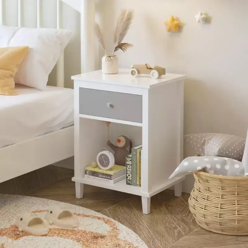 TUYOHW 26.77H Wood Nightstand with Drawer & Open Shelf,Bedside Table with Metal Handles for Kids,Adults,Bedrooms