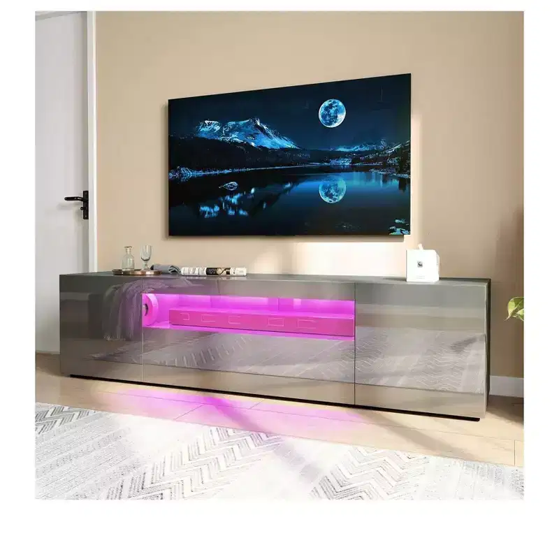 TV Stand for 75 Inch TV, Modern LED TV Stands for Living Room, Entertainment Center with Storage, High Glossy Media Console Cabinet