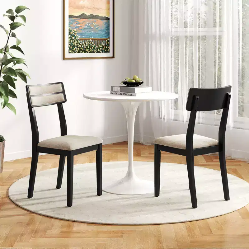 Costway Modern Dining Chairs Set of 2 w/Tilt Backrest Rubber Wood Legs Soft Padded Seat