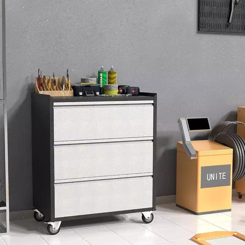 Acekool Heavy Duty Metal Tool Cart with 3 Drawers, Rolling Toolbox Storage Cabinet on Wheels for Garage, Workshop, Warehouse, Gray