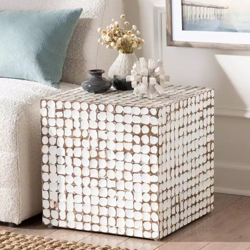 bali & pari Janella Coconut Shell and Acacia Wood End Table