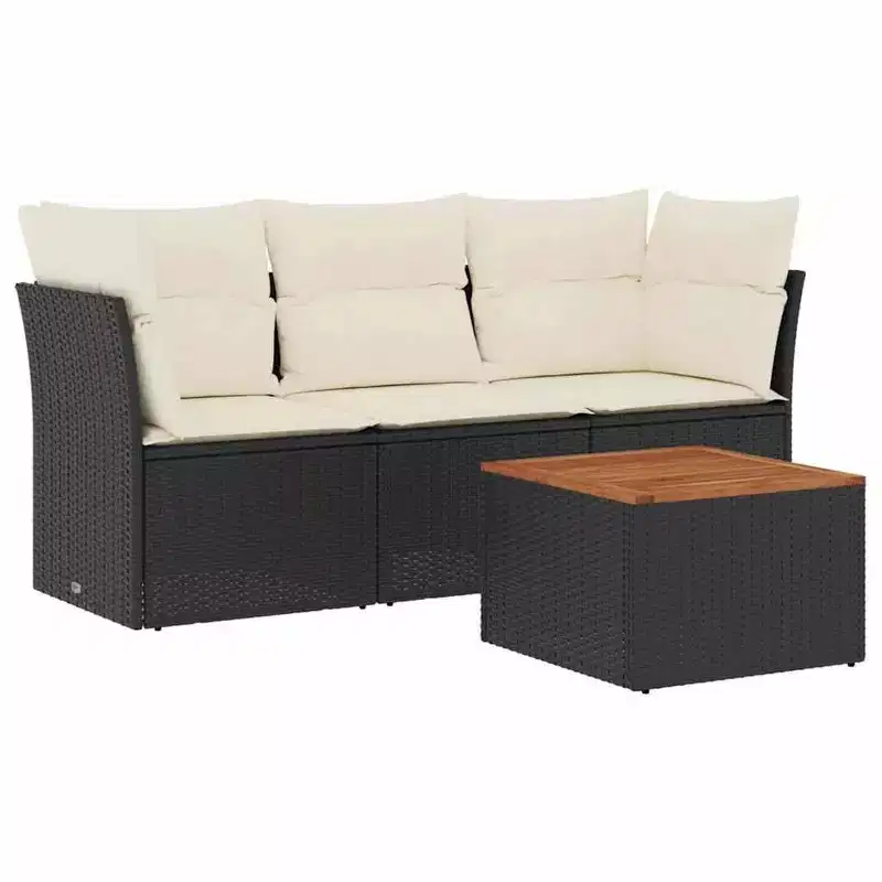 vidaXL Garden Sofa Set Black PE Rattan Standard Modular