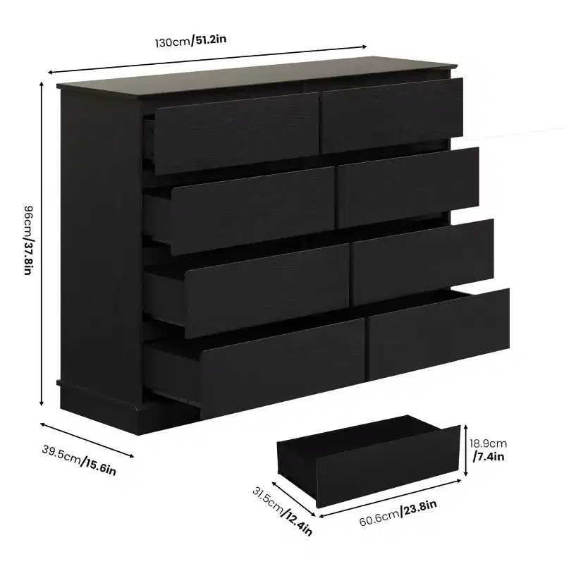 Modern Dresser for Bedroom with 8 Drawers, Wooden Storage Organizer Unit for ClosetWide Chest of Drawers