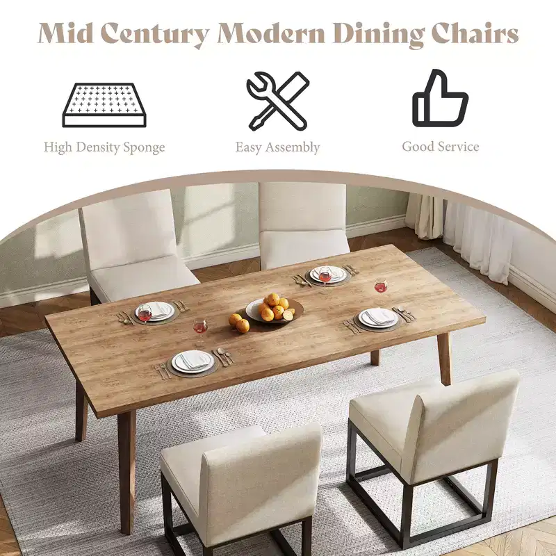 AMERLIFE Mid Century Linen Dining Chairs Set of 6, Modern Upholstered Dinner Chairs