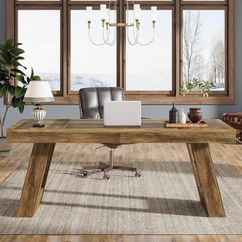 63 Inches Wood Executive Desk, Large Home Office Computer Desk