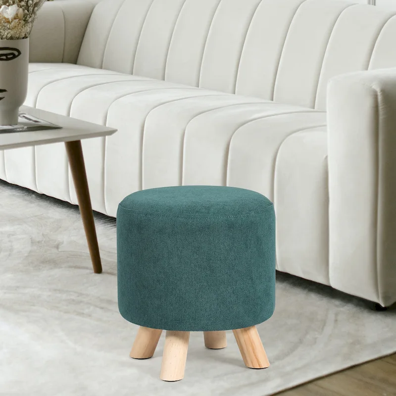 Adeco Round Ottoman Footrest Upholstered Padded Pouf