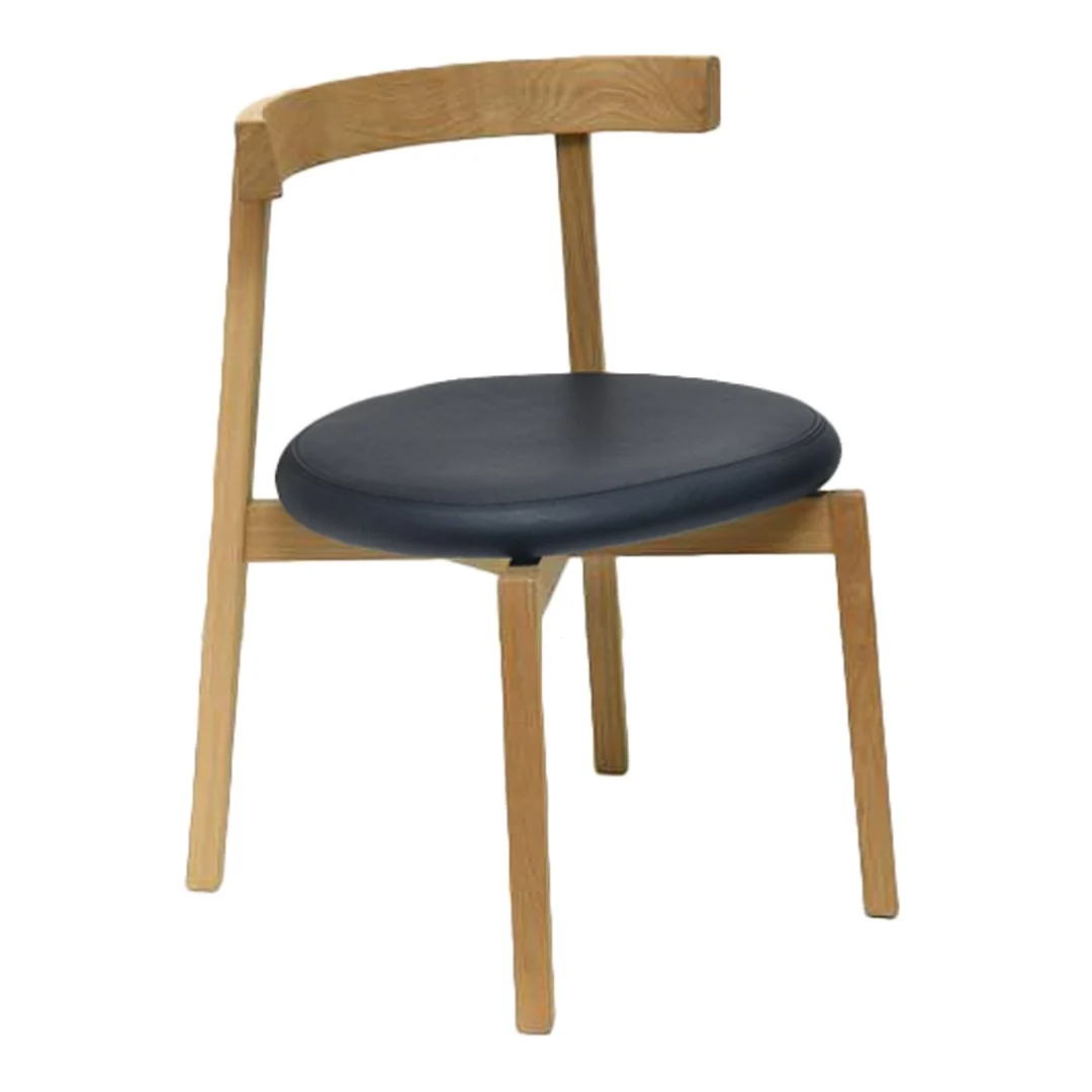 Japanese-Inspired Solid Wood Side Chair with Leather Seat Pad & Wrap-Around Back for Dining Room