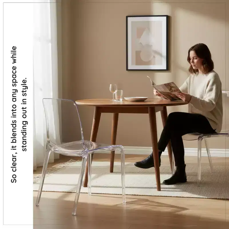 Clear Acrylic Dining Chair Set of 2 Stackable Waterfall Edge Lightweight 275 lbs