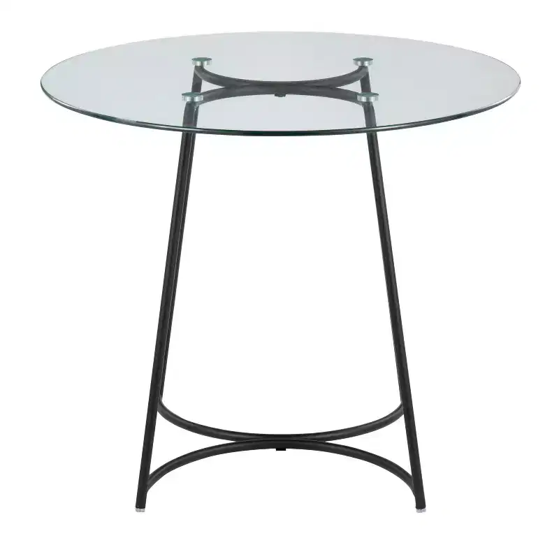 Round Dining Table with Clear Glass Top, Modern Kitchen Dinette Table for Dining Room, Seats 4