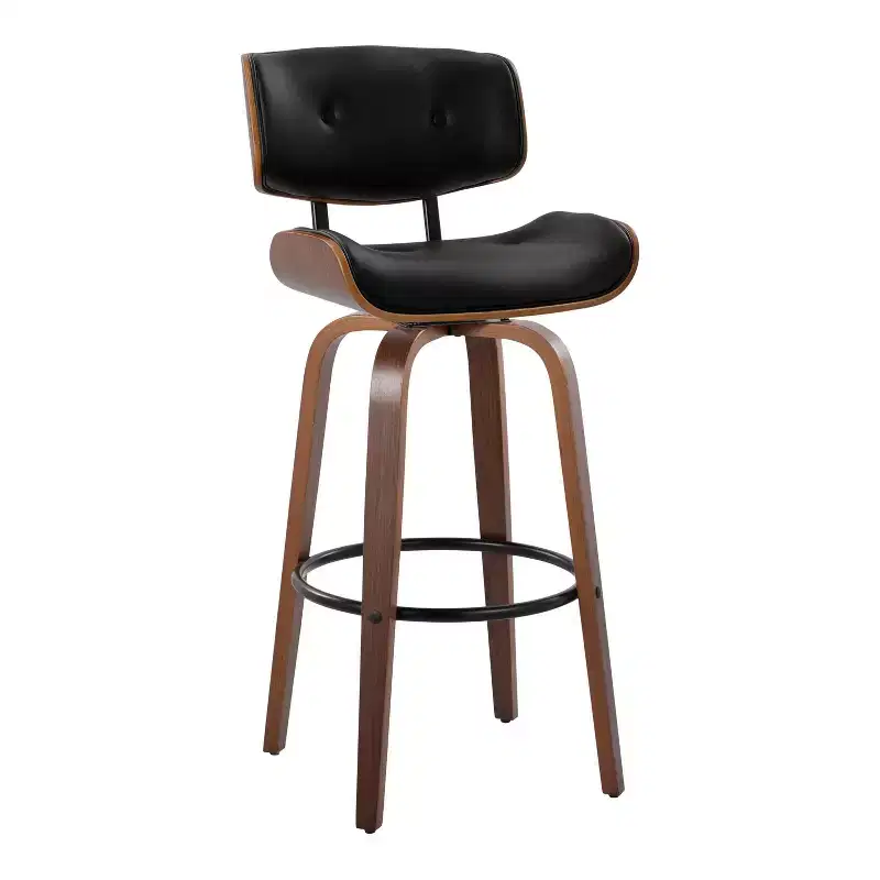 Set of 2 Lombardi Barstools Walnut/Black - LumiSource: Mid-Century Fixed-Height, Tufted, 30.5" Seat