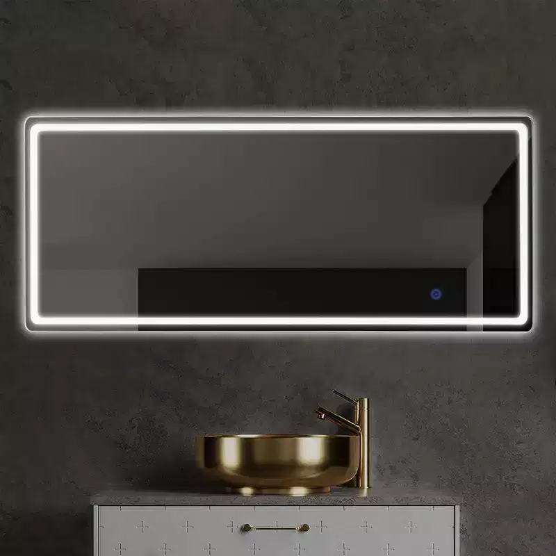 16 in. W x 63 in. H Modern Full Length Rectangular Frameless LED Mirror with Rounded Corners, Silver