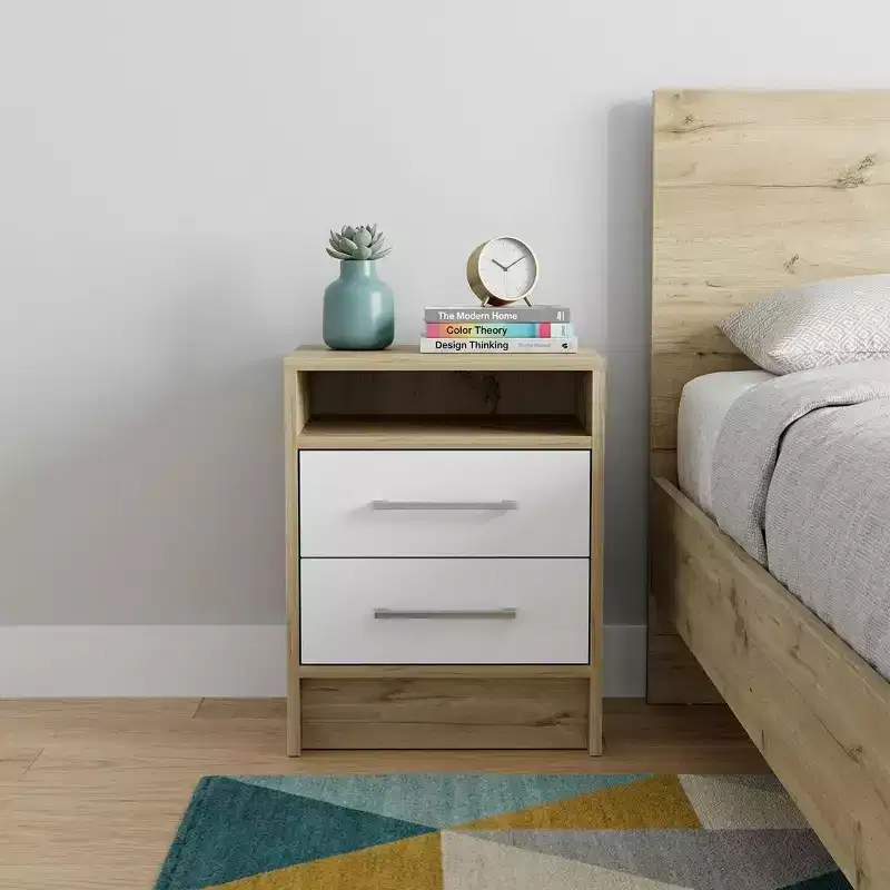 20 White Wood Two Drawer Nightstand
