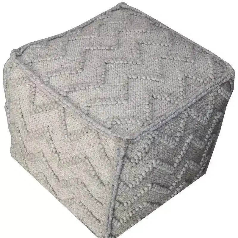 HomeRoots 18 Gray Wool Cotton Blend Cube Chevron Pouf Ottoman